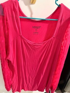 torrid Hot Pink Knit Top with Sheer Details